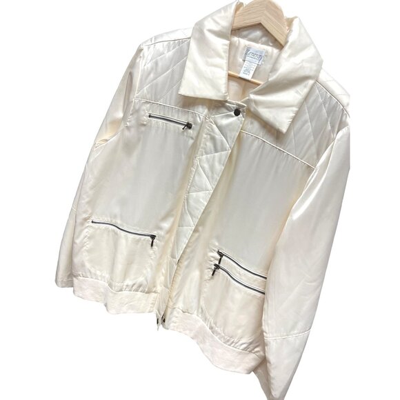 Zenergy NWT Vintage Y2K Ivory Satin Bomber Jacket - Picture 1 of 7